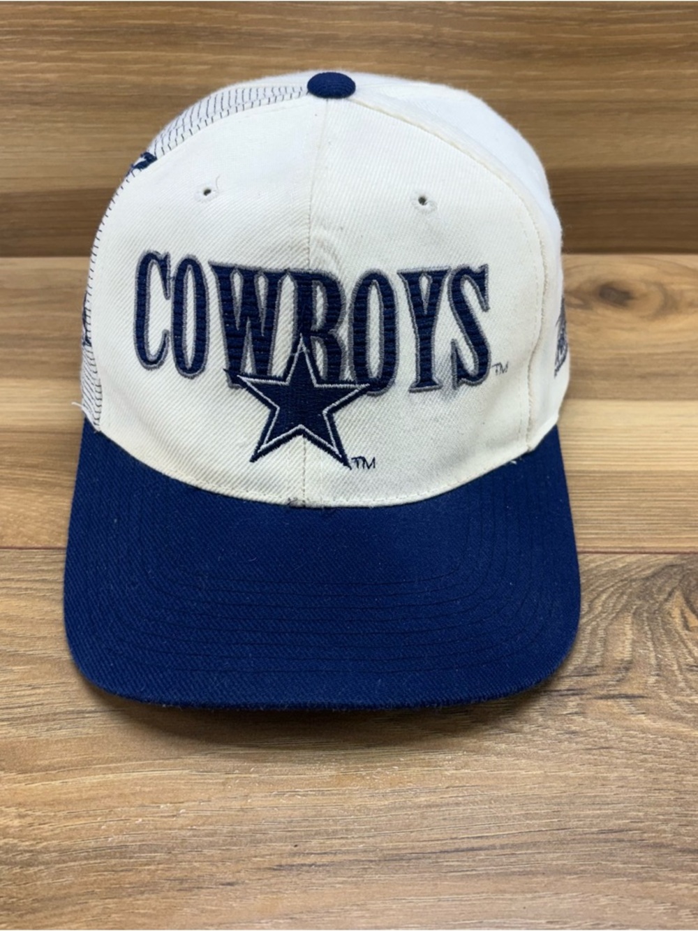 Vintage Dallas Cowboys White and Navy Sports Specialties Lazer Ballcap